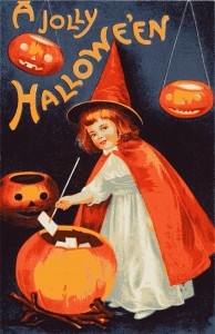 Vintage Halloween Postcard Pumpkin Cauldron