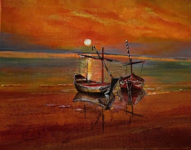 Summer sunset on seashore 