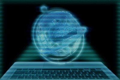 Laptop Globe Projection