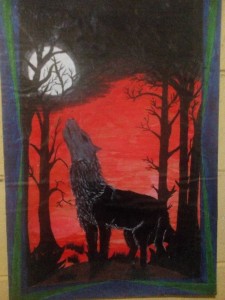 Lobo en plena  luna