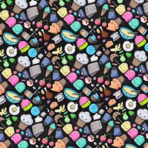 Kawaii Cute Food Pattern Black Rainbow